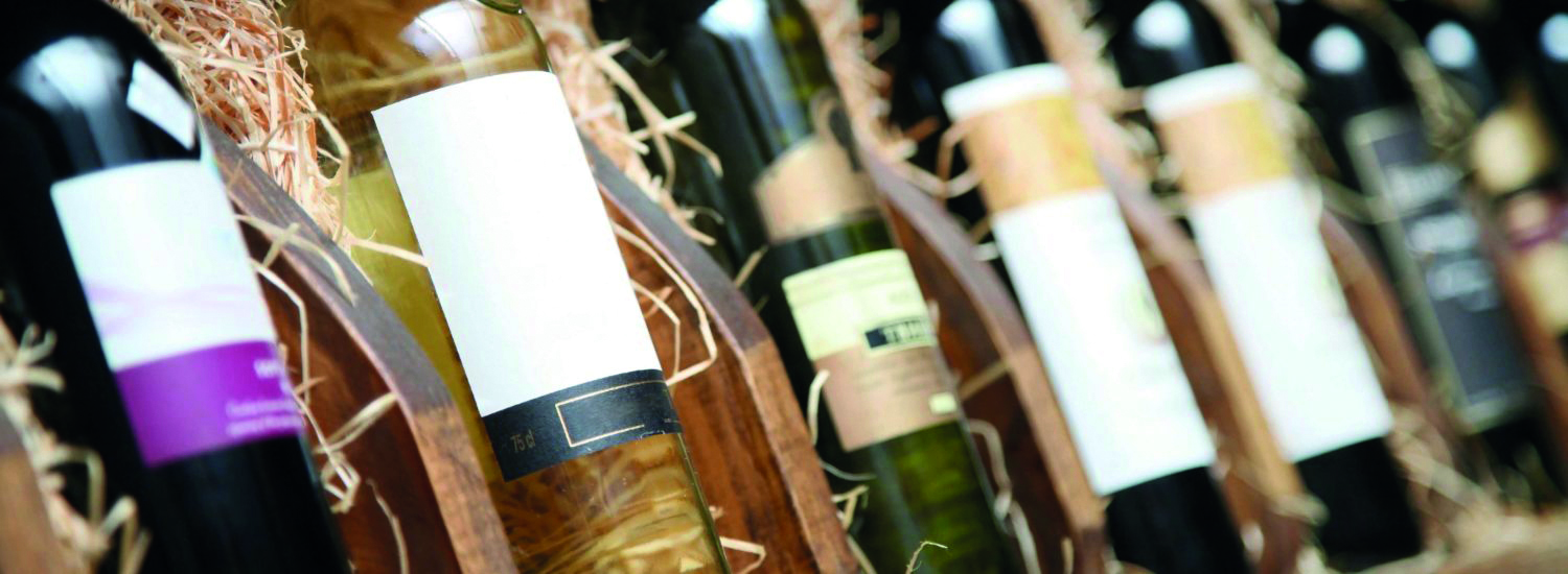 Closeup shot of wineshelf.